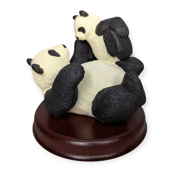 Marty Sculpture Inc Bear Foot Char-ming 7704 Panda Figurine on Wooden Base - Picture 1 of 14